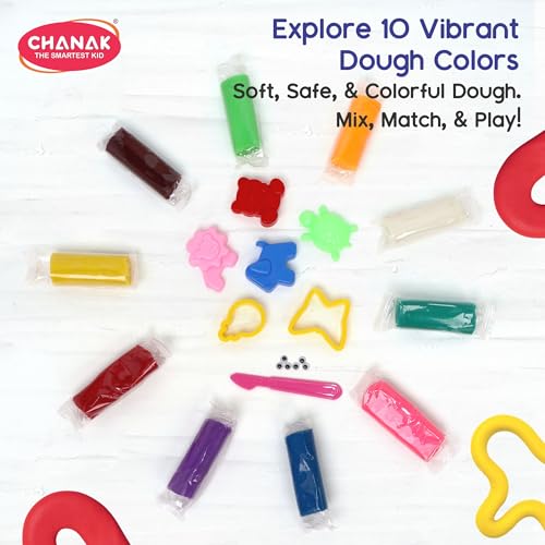 Image of Chanak Moldy Magic Creative Art & Craft Playdough with Foldable Suitcase, Air Dry Clay for Toddlers & Kids Age 3+, Includes 10 Colorful Dough 25gm Each & 13 Sculpting Tools, Non Toxic & Non Sticky