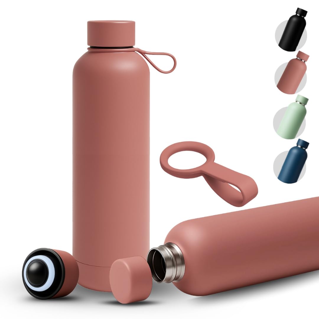 AZH 1L Stainless Steel Water Bottle 1000ml Insulated Bottle for sports Hot Water Flask Carry Handle BPA Free Drinking Thermos Flask زجاجة معزولة (COFFEE PINK, LARGE)