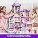 TASTIEN Princess Doll House, 4-Story Dollhouse with Glow in The Dark, Doll House Playset with 2 Dolls, 12 Play Areas, Fully Furniture & Accessories, Toys for 3 4 5 6 7 8 9Year Old Girls Gift, Purple