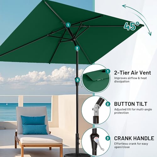 Image of AreShark 6.5'x10' 2 Tiers Rectangular Patio Umbrella - Outdoor Umbrella Waterproof UV Protection, Market Table Umbrella w /Push Button Tilt for Pool, Lawn, Balcony(Dark Green)