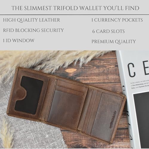 Mens Trifold Wallet- Magnet Closure-Genuine Leather-RFID Blocking-Slim Front Pocket-Thin & Stylish with ID Window-Wallets Men-Wallet for Men-gifts for men4