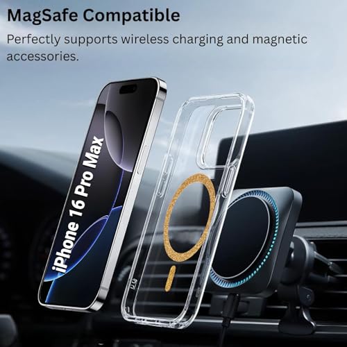 Image of AIBEX Back Cover Case Compatible with iPhone 16 Pro Max | Glitter Ring Cute Shiny Colorful Bling Case (Compatible with Magsafe) | Transparent PC+TPU Glossy Shiny Cover for Girls & Women - Gold