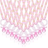 Junkin 60 Pieces Baby Shower Pacifiers Necklace Acrylic Pacifiers Necklace Charm for Baby Shower Party Favors Decorations, Women Style(Pink, Gold)