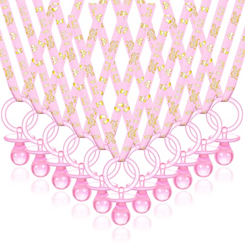 Junkin 60 Piece Baby Shower Pacifiers Necklace Charm,Pink, Gold