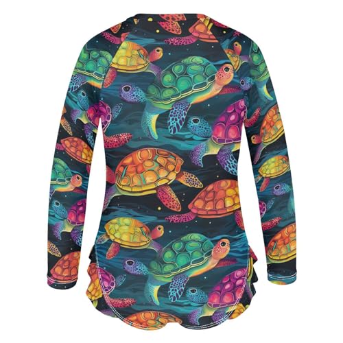 Rainbow Sea Turtle Girls Long Sleeve One-Piece Swimsuit UV Protection Swimwear Bathing Suit 208509033
