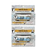 Boston T Double MBTA Bus Wooden Bundle of Two New Flyer D40LF Wooden Buses-Dimensions 4.75" high x 1.25" Wide x 2" high