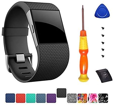 hellosy Fitbit Surge Band,Newest TPU Bracelet Strap Large Replacement Band for Fitbit Surge Wireless Activity Wristband with Tools (Black, Large)