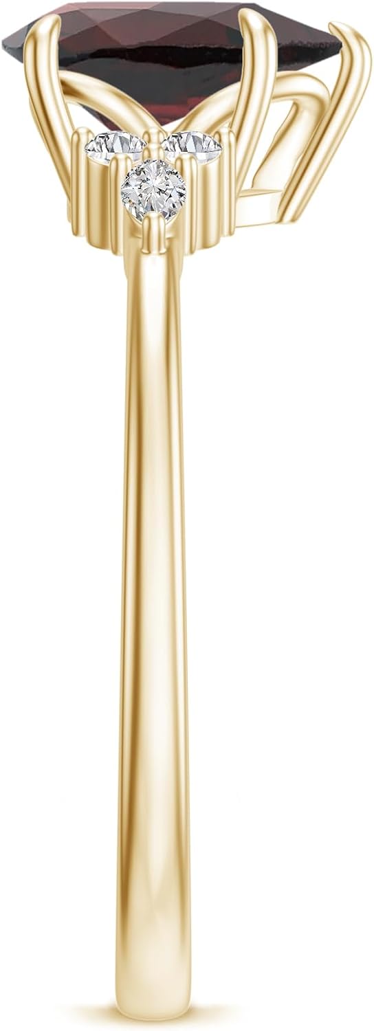 Pear Shaped Garnet Side Stone Engagement Ring with Moissanite in Sterling Silver/Gold Plated Trilogy Promise Wedding Ring January Birthstone, Birthday, Anniversary Jewelry Gift for Women