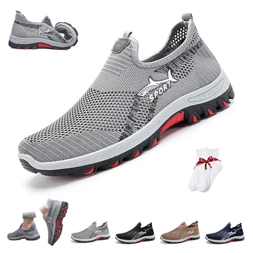 Jarv Cooling Comfort Sneakers, Atlacoast Jarva Shoes for Men, Soft Comfy Summer Casual Anti-Slip Lightweight Breathable Bottom Mesh Slip On Men Walking Shoes(Grey,US 9.5)