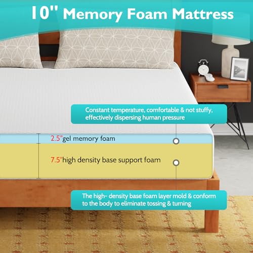 Image of FDW | 10 Inch California King Mattress | Medium Firm | Gel Memory Foam Mattress | White | Bed in a Box, CertiPUR-US Certified | Pressure Relief, Cooling Ventilated Foam | Washable Removable Cover