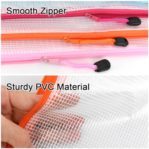 Umriox Clear Pencil Pouch, 9.2 x 4.7 in (10 Colors, 20 Packs), A6 Pencil Bags with Zipper Bulk, Mesh Zipper Pouch for Bill Stationary Cosmetics Travel Storage