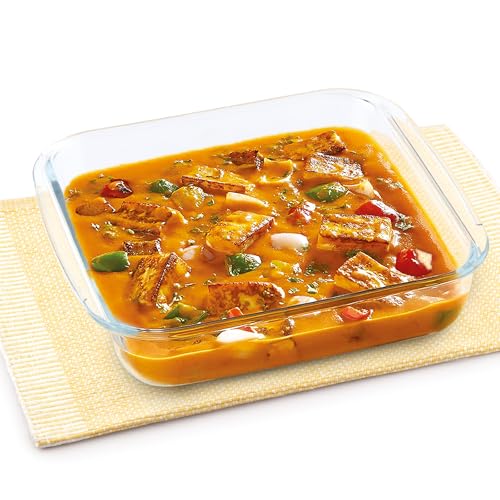 Image of ATTRO Glassox Borosilicate Square Glass Baking Dish Micorwave Oven Safe Freezer Safe Baking Tray Serving Dish Bakeware- 1800ml, Transparent