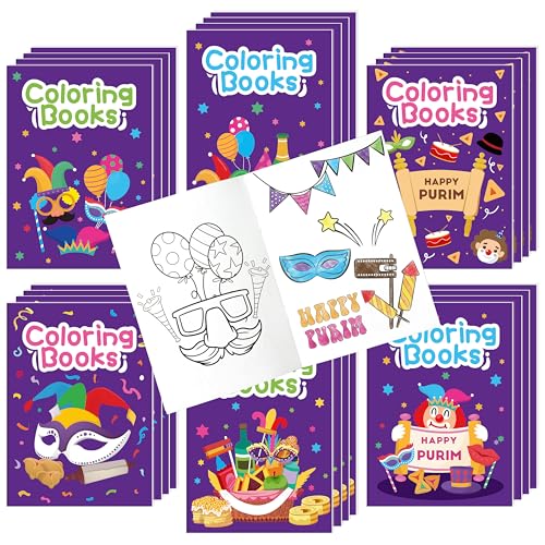 Image of Purim Coloring Books for Kids 24Pcs Bulk Happy Purim Mini Coloring Booklet DIY Art Drawing Book for Toddlers Jewish Carnival Holiday Party Goodie Bags Stuffers Sunday School Classroom Favor