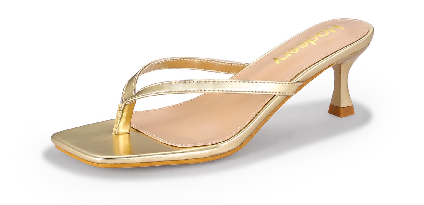 Hodeery Women's Kitten Heels Thong Sandals Open Square Toe Flip Flop Low Heels 2.5 Inch Slip On Sexy Women Dressy Slide Shoes for Casual