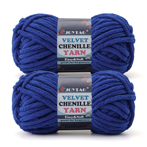 Image of 2 Pack Chunky Chenille Yarn for Crocheting and Knitting Beginners,Thick Bulky Plush Fluffy Velvet Soft Baby Blanket Crochet Chenille Yarn for Crocheting Blankets /Amigurumi /DIY Crafts(Electric Blue