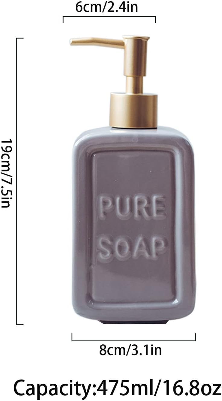 dispenser per sapone, Distributore di sapone, distributore, lozione ricaricabile for il piano del mobile bagno, shampoo in ceramica-grigio-475ml/16,8oz