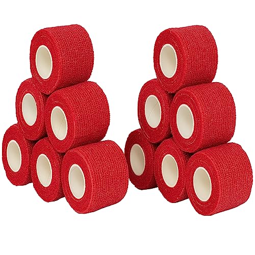 Venda cohesiva autoadhesiva 12 unidades 5cm x 4,5m. Vendas autoadhesivas para crossfit, futbol, fisioterapia y veterinaria. Venda cohesiva apta como vendas para perros. Vendaje marca Vendari. (Rojo)