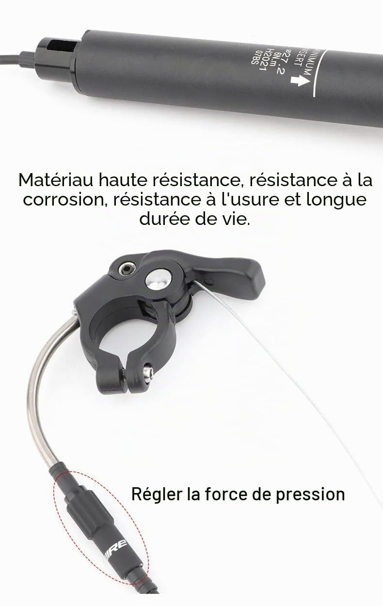 Tige de Selle VTT Telescopique de Vélo 27,2/28,6/30,0/30,4/30,8/31,6/33,9mm, Tige de Selle Compte-Gouttes a Distance Réglable en Hauteur Routage Interne Débattement de 80mm