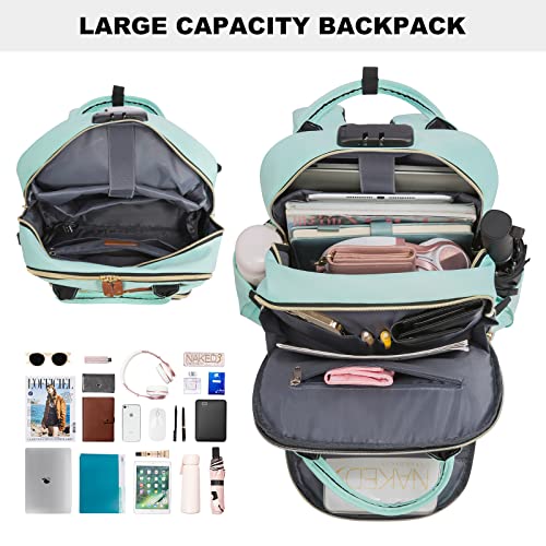 Lovevook Laptop Backpack For Women, Large Capacity Travel Anti-Theft Bag Business Work Computer Backpacks Purse Backpack, Casual Hiking Daypack With Lock, 15.6 Inch, Mint Green #TOP1
