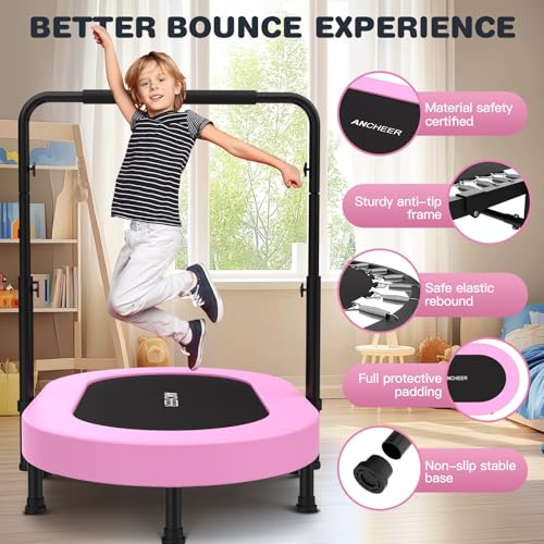 Image of ANCHEER 56 inch Double Mini Trampoline for Kids, Foldable, Indoor, Handlebar