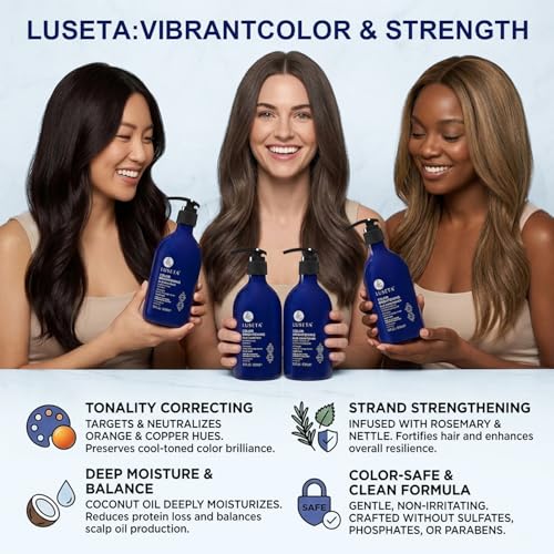 Image of Luseta Blue Shampoo & Conditioner Set for Brunette 2x16.9oz | Blue Shampoo for Brassy Hair and Brunettes, Color-Treated Hair, Reduce Orange /Copper Tones, Paraben & Gluten Free
