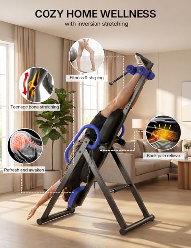 Image of YOLEO Gravity Inversion Table for Back Pain Relief 2026 New Inversion Table w /Lumbar Support Easy to Assemble Back Stretcher Machine 300 lbs