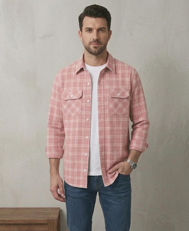 Image of DEELMO Men's Stylish Cotton Blend Casual Chakes Shirt || Full Sleeve Shirt with Dual Flap Pockets Fabric || Perfect for Casual and Classic Fit & Style || Stylish Everyday Wear