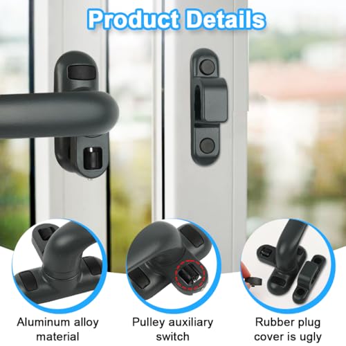 Image of HASTHIP Aluminum Alloy Casement Window Lock Kit with Left Handle Replacement Aluminium Window Handle (Grey Pack of 1)