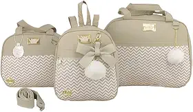 BOLSA MATERNIDADE 3 PEÇAS CHEVRON MENINA (Bege)