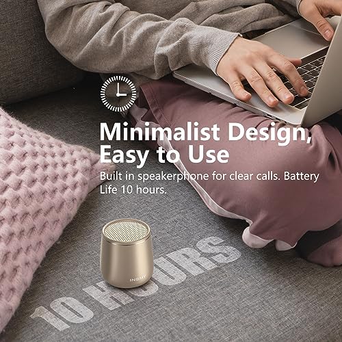 Image of INSMY Small Bluetooth Speaker, Waterproof Mini Portable Wireless Speaker, Punchy Bass Rich Audio Stereo Pairing, Handheld Pocket Size,Built in Mic for Hiking Biking Gift Laptop Tablet (Gold)