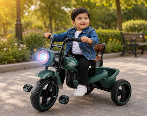 Image of JoyRide Ninja Plug N Play Durable Kids /Pedal Baby Tricycle, Storage Basket, Leather Seat, Led Headlight, Music for 18 Months to 5 Years Boys /Girls /Carrying Capacity Upto 30 Kgs (militry)