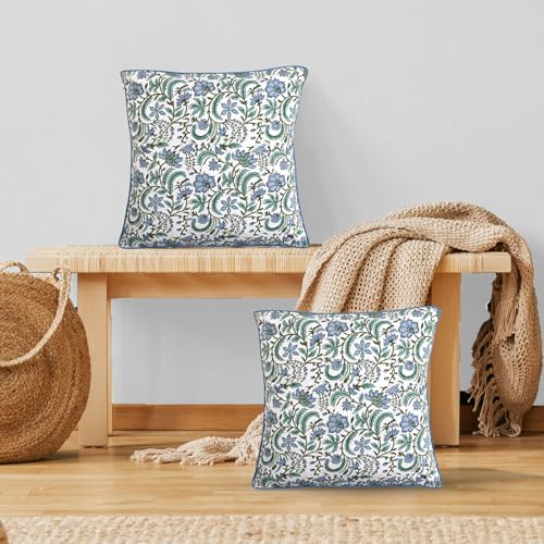 Ridhi Block Print Columbia Blue Pillow Cover 18" x 18"