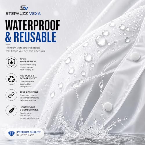 Image of Full Length Waterproof Raincoat for Men & Women | Hooded Transparent Rain Wear with Sleeves | Reusable Long Rain Jacket for Bike Riding, Travel, Camping & Monsoon Protection