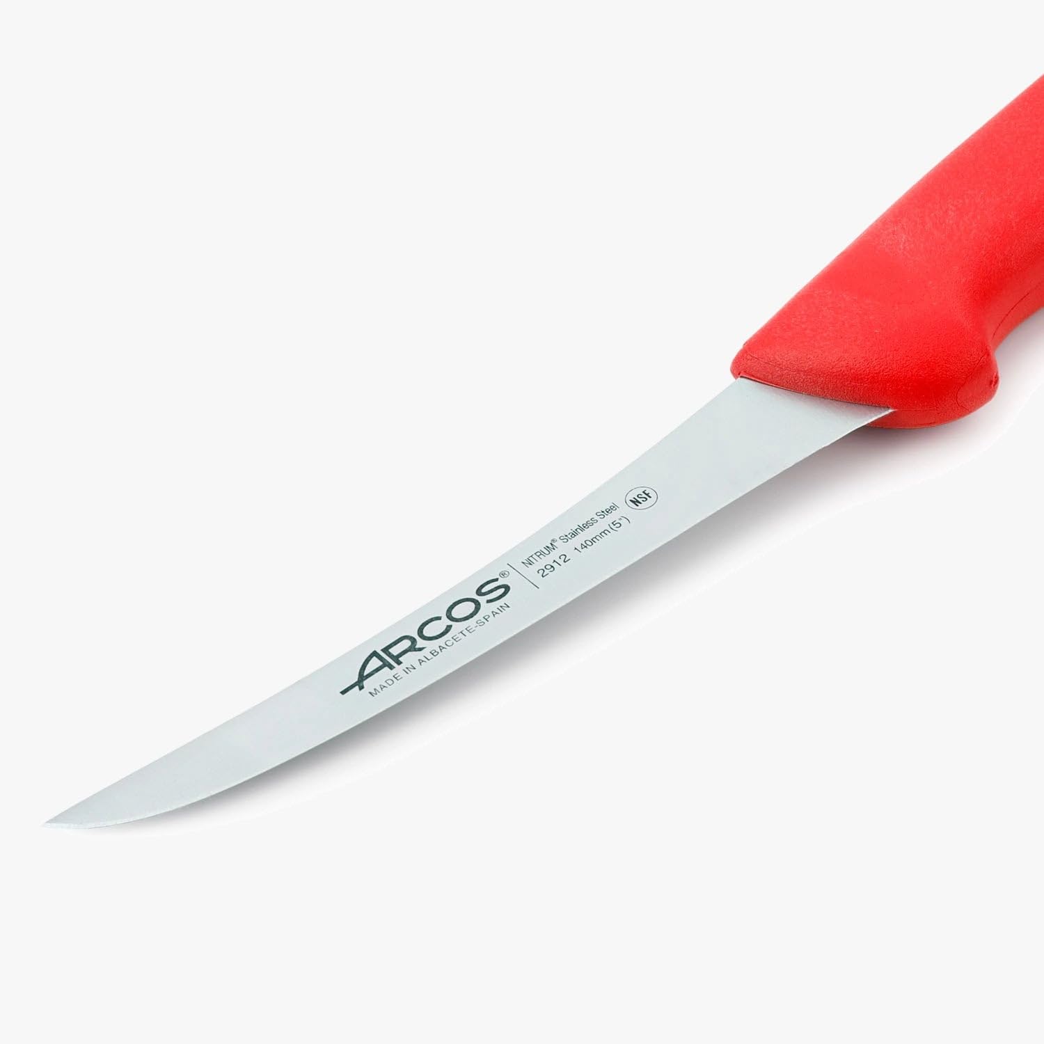 Arcos Cuchillo Deshuesador Curvo Semiflexible - Hoja Acero Inoxidable NITRUM 140 mm - Mango Polipropileno Rojo - Ideal para Desprender Huesos de Carne - Serie 2900