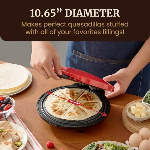 Elite Gourmet 11" Cheesy Quesadilla Maker, 2-Position Locking Latch For Extra Stuffing, Easy-Slice 6-Wedge, Red by Elite Gourmet - Image 2