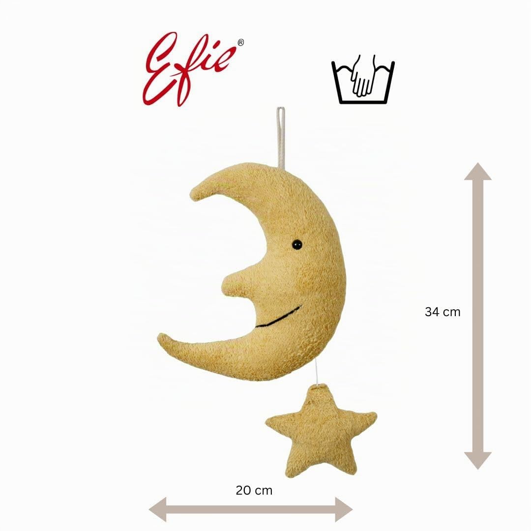 Efie Bio - Spieluhr Mond mit Stern – Bio-Baumwolle (kbA), Made in Germany, GOTS-zertifiziert - nachhaltig - Melodie Brahms Wiegenlied (⁠Guten Abend, gute Nacht)