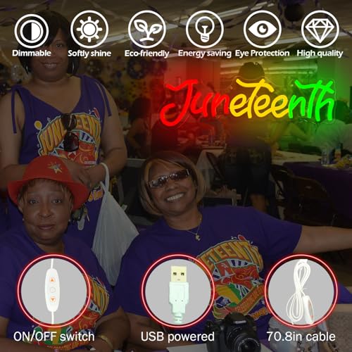 Image of Juneteenth Neon Sign Dimmable Black History Month Neon Lights June 19 Light Up Sign African American Freedom Day Party Led Wall Decor Juneteenth Gifts