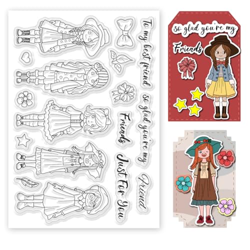 Beunitone HOME-BE0007-25-US40 Fashion Girls Clear Stamps 6.3X4.3 Friendship Word Rubber Stamp Flower Silicone Stamps Star Heart Transparent Stamps cover