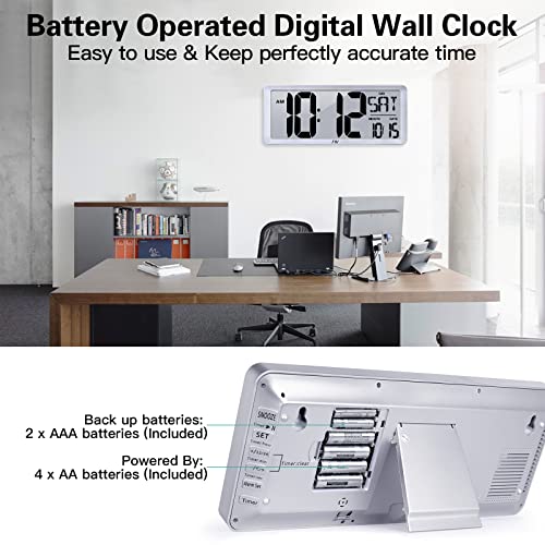 Txl Large Digital Wall Clock With Backlight, 14.17" Battery Operated Alarm Clock With Day, Date & Temperature, Jumbo Display Digital Count Up Down Timer Clock For Seniors, Home #TOP5