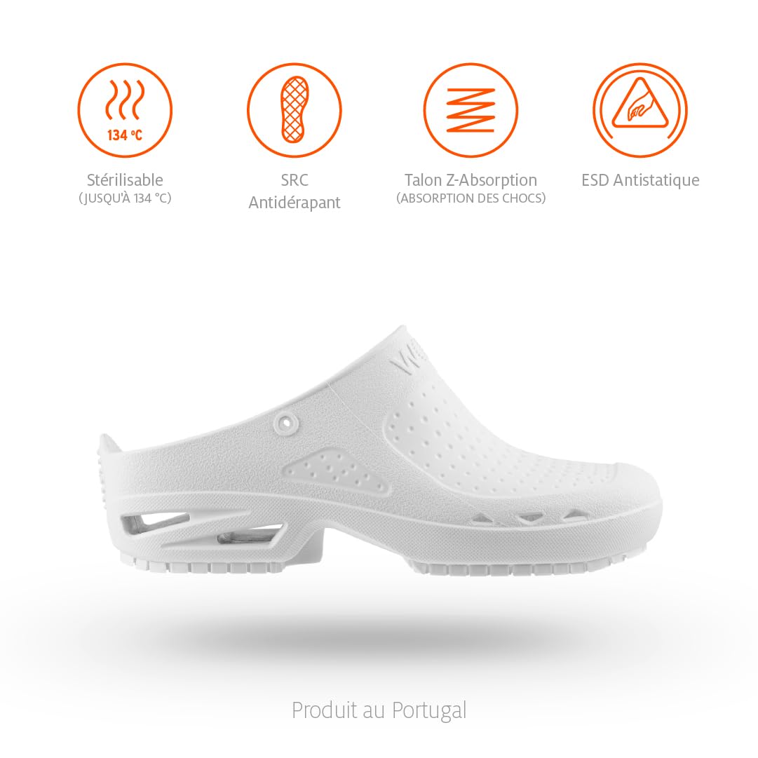 WOCK Bloc Open sans Bride, Sabots de Bloc Operatoire Autoclavable Antistatique ESD, Chaussures hopital Femme et Homme Antidérapant, Chaussures Medical
