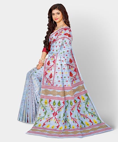 Image of Mayabi Women's Dhakai Jamdani Cotton Silk Saree Traditional Bengali Tant Korat Work, Without Blouse Piece