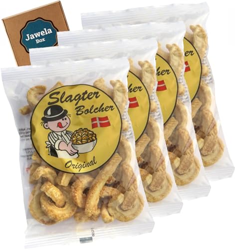 Slagter Bolcher Speckkrusten Schweineschwarten Original 4 x 90g - Protein Eiweiß Chips - Kohlenhydratarm Low Carb No Carb - Original aus Dänemark - Jawela Set