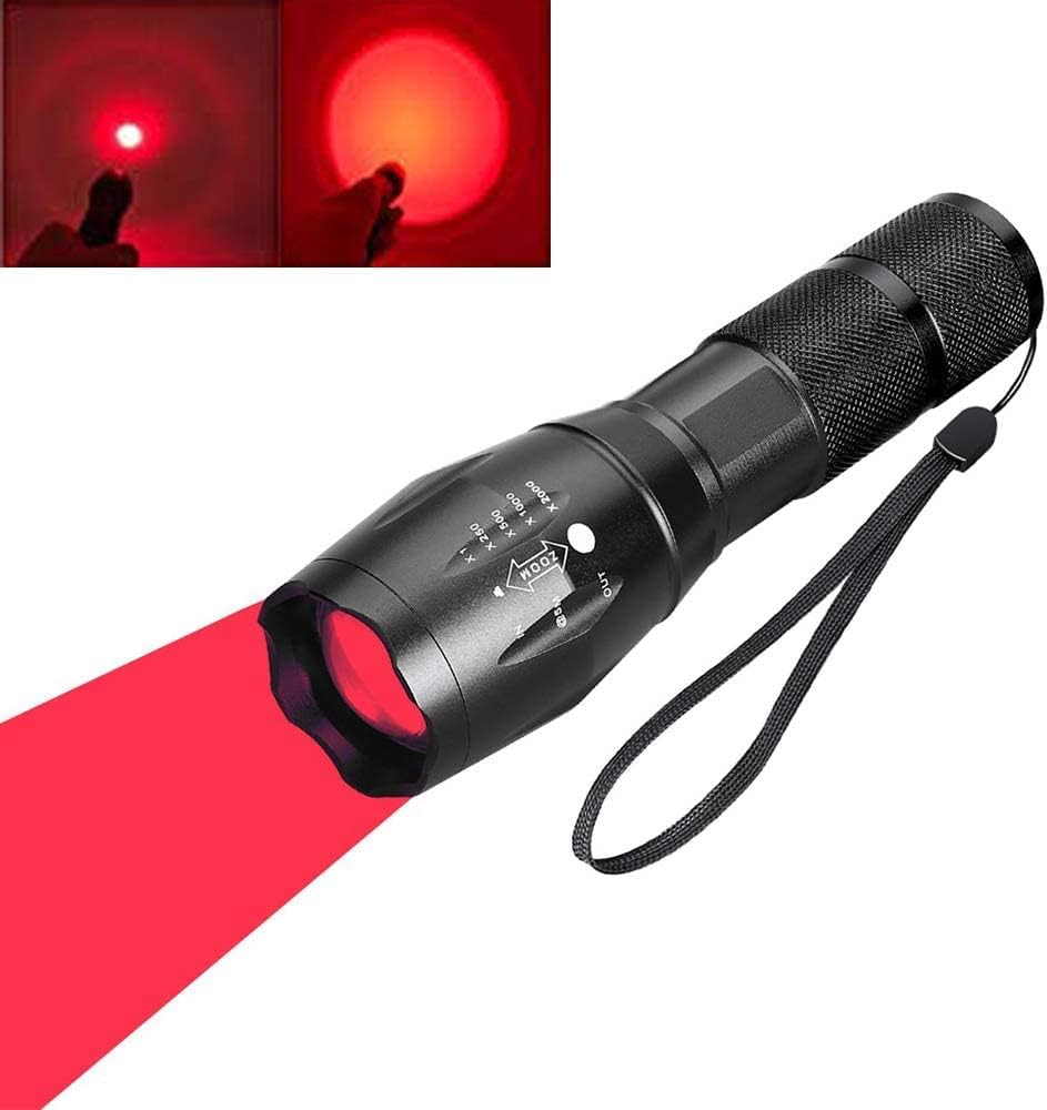 WINDFIRE Red Light LED Flashlight 1000 Lumens Hunting Tactical Flashlights Predator Lights 250 Yards 1 Mode Zoomable Waterproof Torch for Night Vision Astronomy Fishing (No Battery Included)