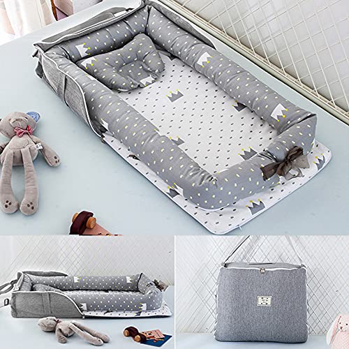 Baby Lounger Nest Bassinet for Bed, Portable Baby Co-Sleeping Cribs & Cradles for Bedroom and Travel, 100% Soft Cotton Baby Bed (Crown Bag)