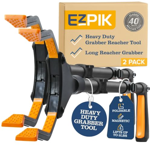 EZPIK Classic 40 Folding Grabber Reacher Tool with Dual Magnets Heavy Duty Trash Picker Upper Grabber for Seniors & Disabled Users Aluminum Pickup Tool for Everyday Reaching Aids (Black 2 Pack)