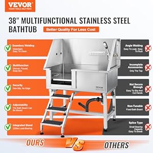VEVOR 38" Pet Dog Bathing Station w/Ramp, Professional Stainless Steel Dog Grooming Tub w/Storage Drawer, Floor Grate, Faucet, Dog Bathtub for Large,Medium,Small Pets, Washing Sink for Home(Left) VEVOR 38 Pet Dog Bathing Station wRamp Professional Stainless Steel Dog Grooming Tub wStorage Drawer Floor Grate Faucet Dog Bathtub for LargeMediumSmall Pets Washing Sink for HomeLeft
