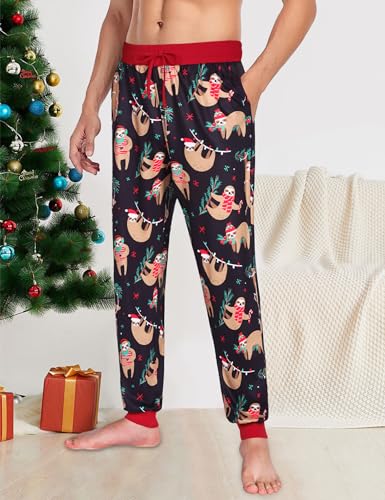 Shallmu Men's Christmas Pajamas Soft Pjs Bottom Holiday Pants With Pockets Sleep Lounge2