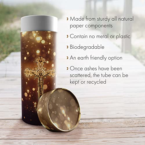 Image of Gold Cross Scattering Tubes for Human Ashes TSA Approved Scattering Urn and Eco-Friendly Biodegradable Urns for Human Ashes & Biodegradable Urn for Burial at Sea