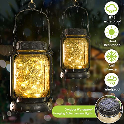image for Mlambert 4 Pack Solar Hanging Lantern with Stakes, Outdoor Waterproof 