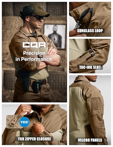 Image of CQR Men's Tactical Combat Shirt, 1 /4 Zip Long Sleeve Breathable Military BDU Training Top for Shooting, Hunting, Range Use